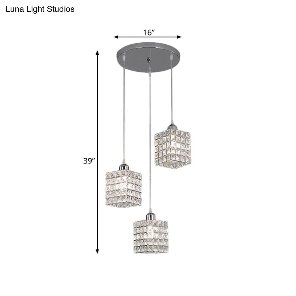 Minimalist Chrome Cluster Pendant With Crystal Beveled Ceiling Suspension Light