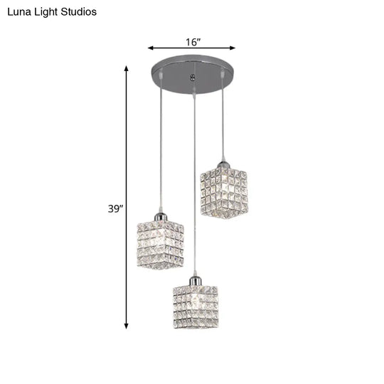 Minimalist Chrome Cluster Pendant With Crystal Beveled Ceiling Suspension Light