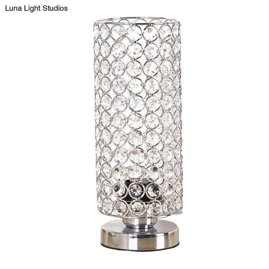 Minimalist Chrome Finish Table Lamp - Modern 1 Light Bedroom Desk With Crystal-Encrusted Shade