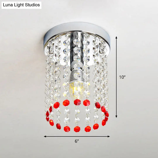 Minimalist Chrome Flush Mount Ceiling Light With Crystal Cascade Design