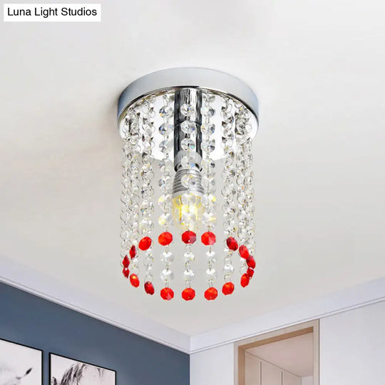 Minimalist Chrome Flush Mount Ceiling Light With Crystal Cascade Design