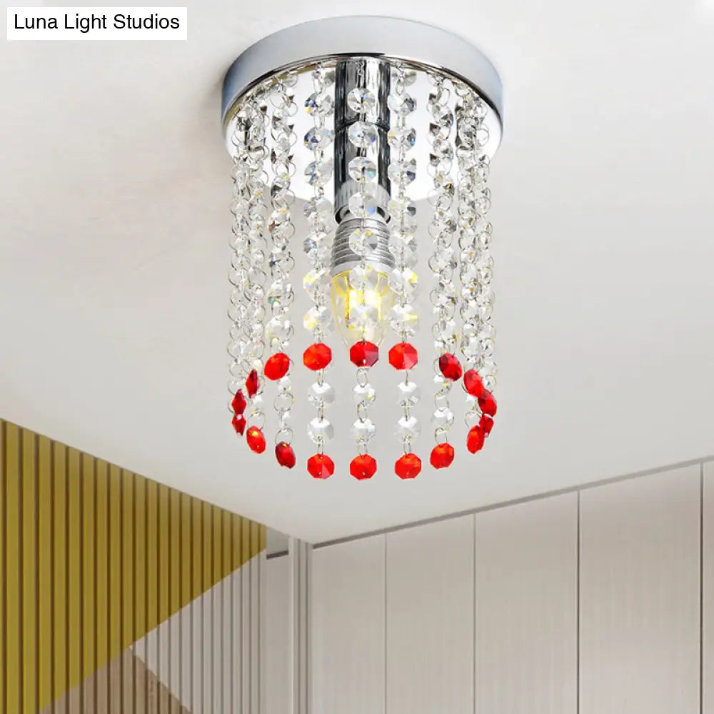 Minimalist Chrome Flush Mount Ceiling Light With Crystal Cascade Design