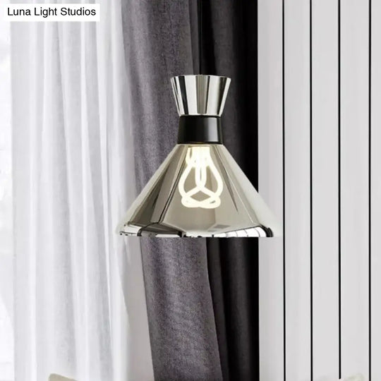 Minimalist Chrome Bedroom Hanging Lamp With Clear Glass Shade