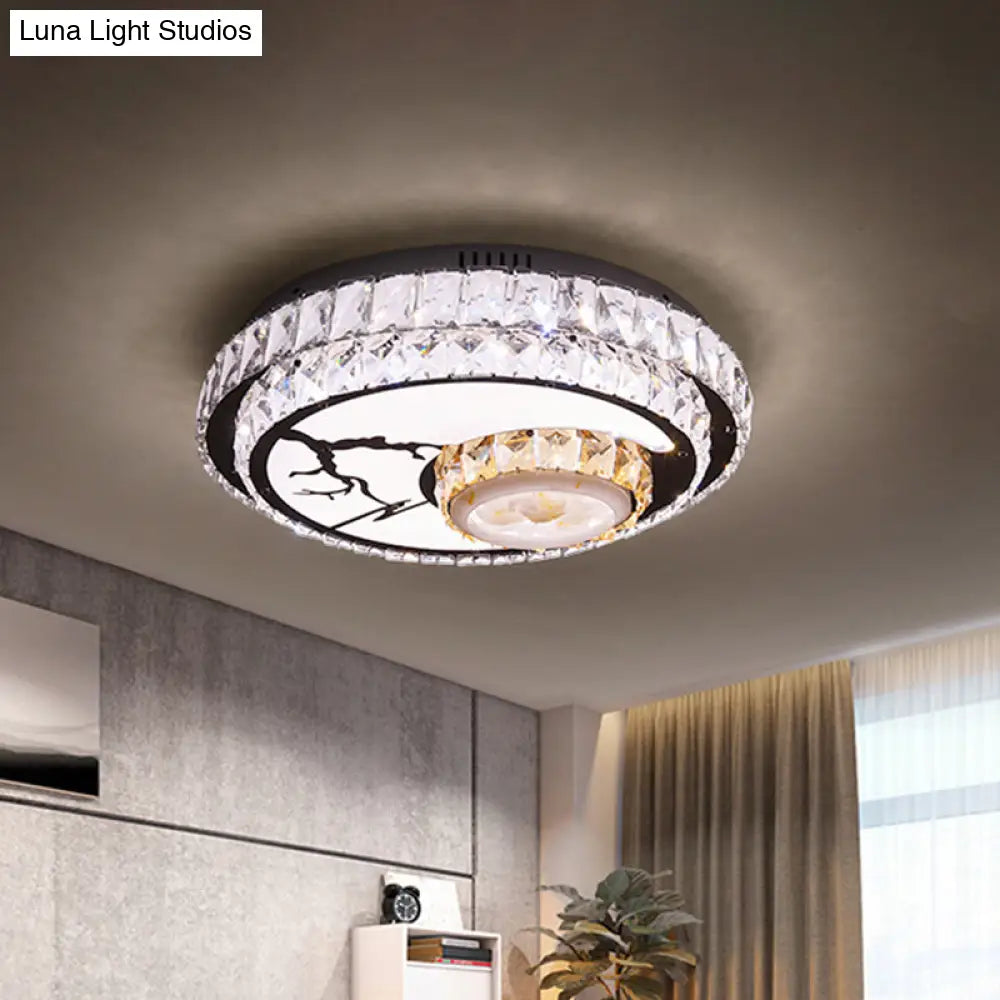 Minimalist Chrome Led Ceiling Light With Crystal Block Flush Mount Lamp In Lotus Design