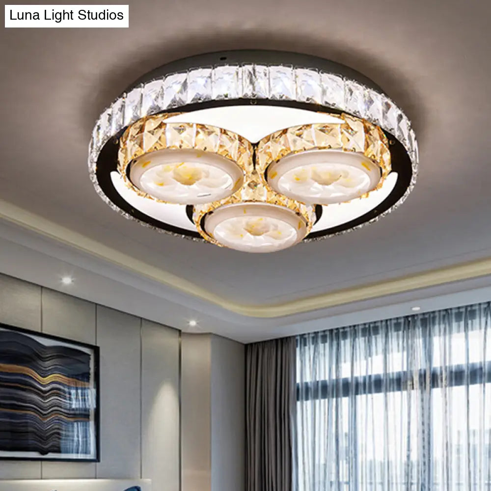 Minimalist Chrome Led Ceiling Light With Crystal Block Flush Mount Lamp In Lotus Design / B