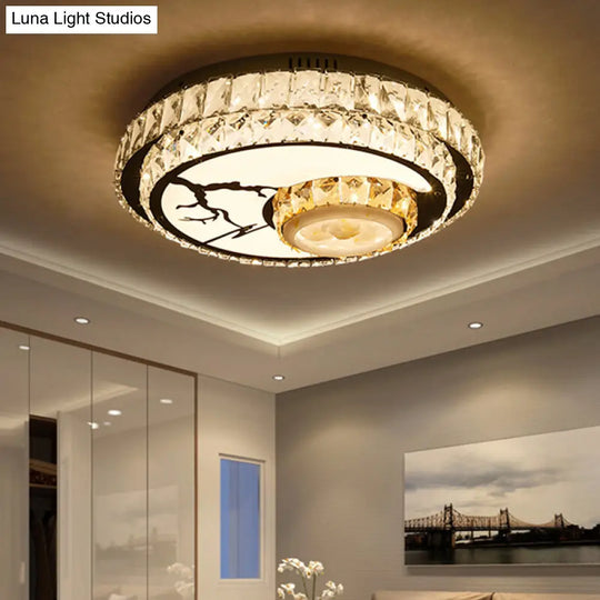 Minimalist Chrome Led Ceiling Light With Crystal Block Flush Mount Lamp In Lotus Design