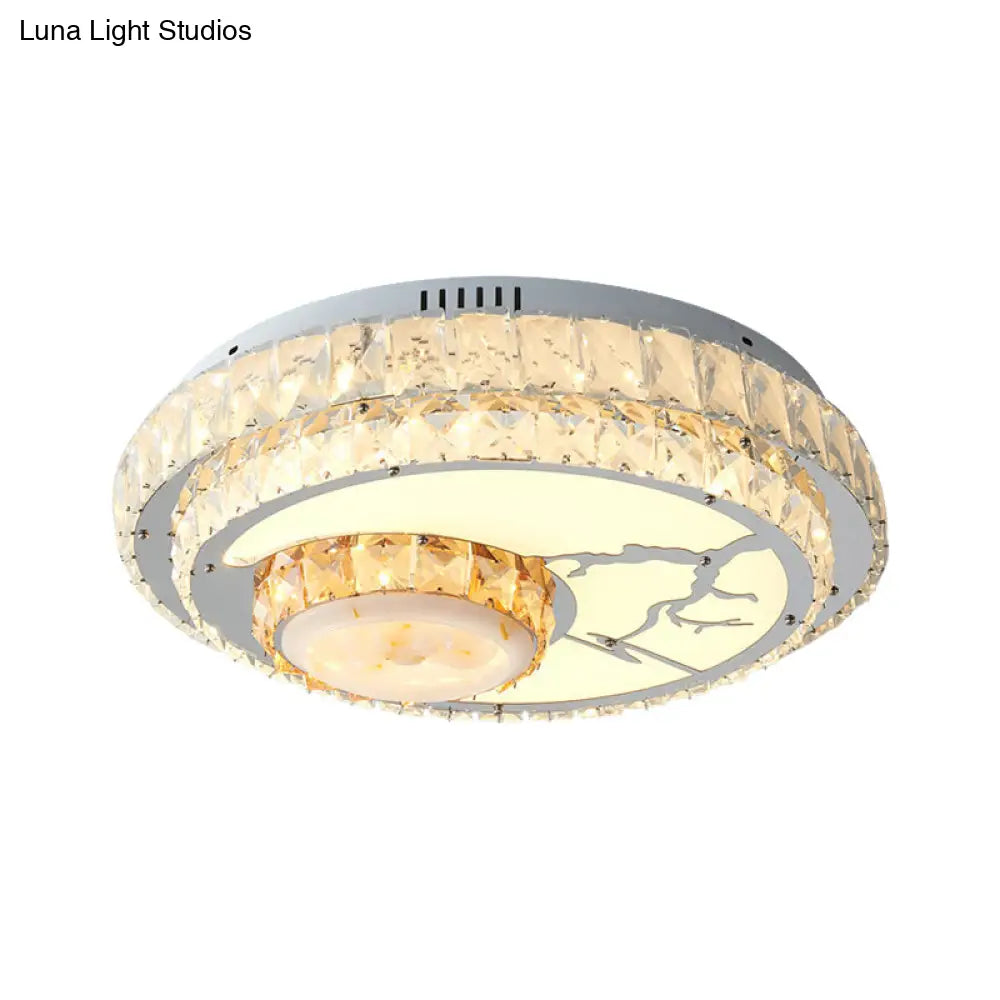 Minimalist Chrome Led Ceiling Light With Crystal Block Flush Mount Lamp In Lotus Design