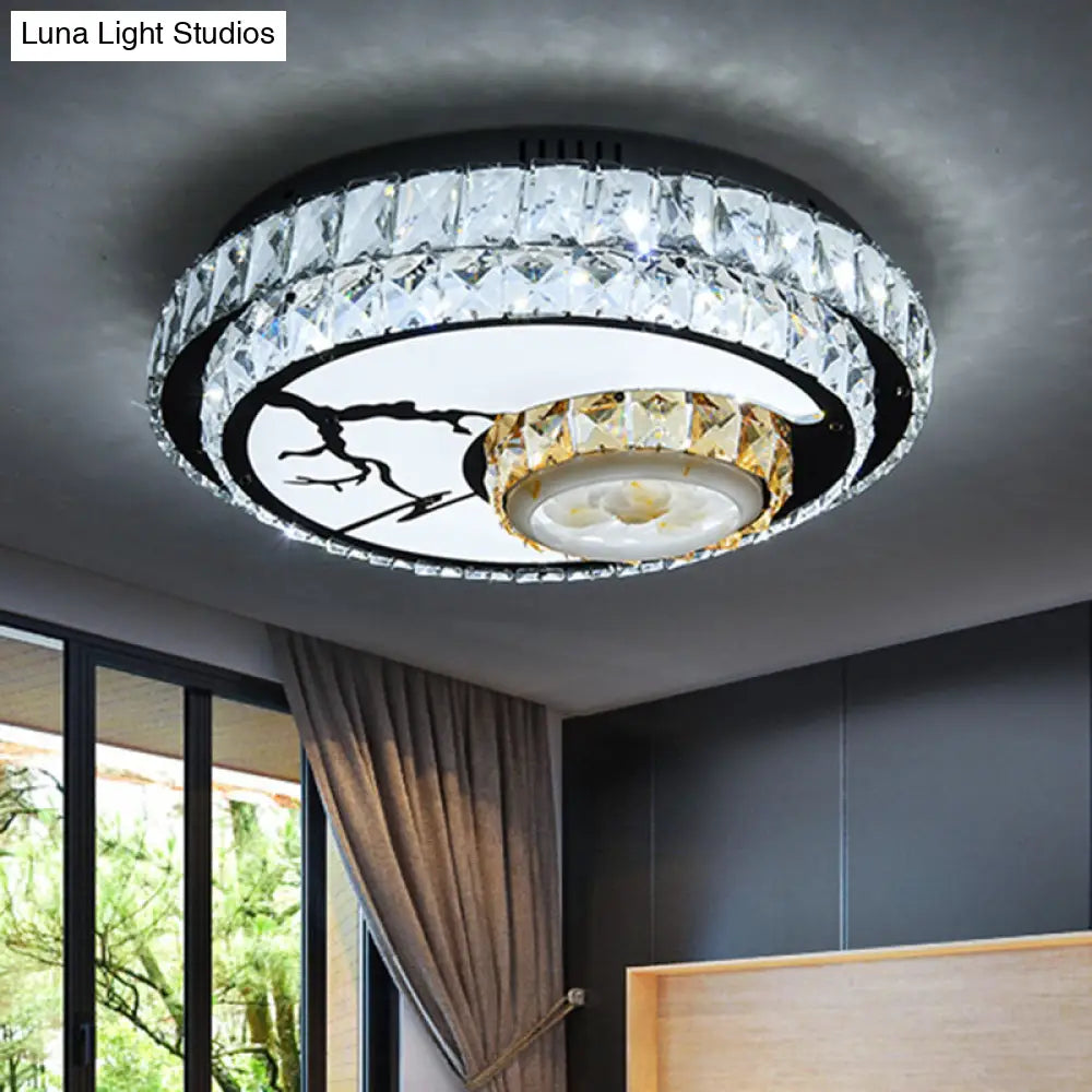 Minimalist Chrome Led Ceiling Light With Crystal Block Flush Mount Lamp In Lotus Design / A