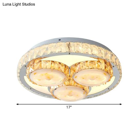 Minimalist Chrome Led Ceiling Light With Crystal Block Flush Mount Lamp In Lotus Design