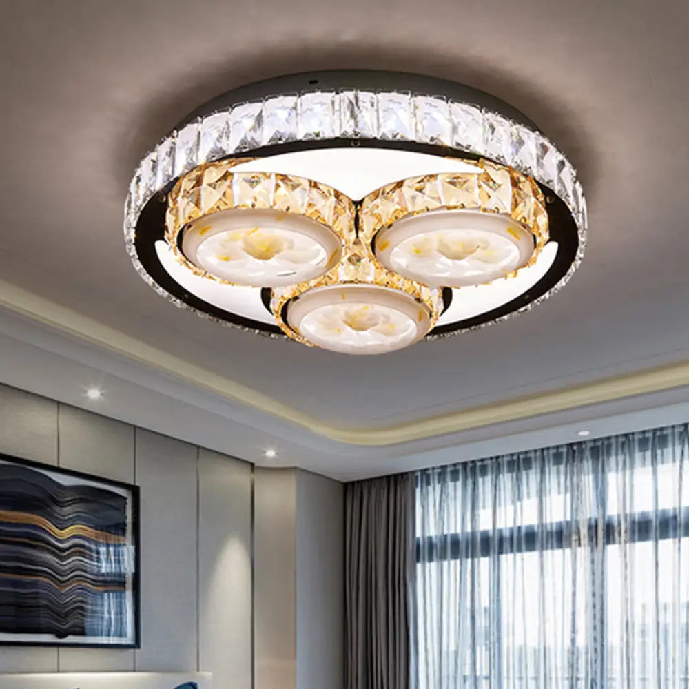 Minimalist Chrome Led Ceiling Light With Crystal Block Flush Mount Lamp In Lotus Design / B