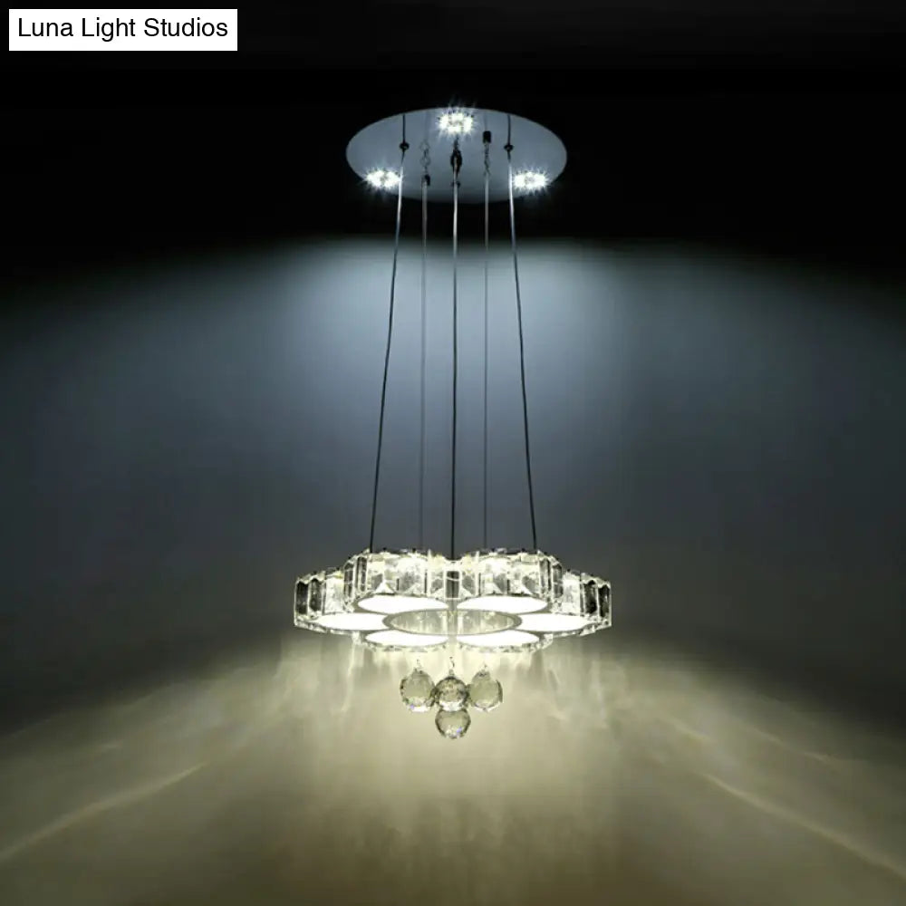 Minimalist Chrome Led Crystal Chandelier - Elegant Floral Dining Room Hanging Lamp