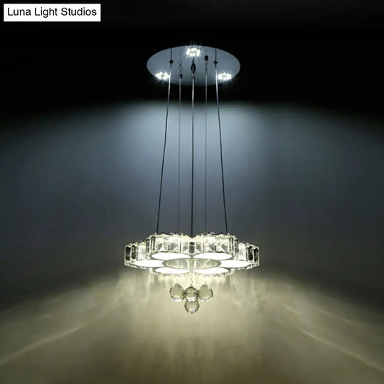 Minimalist Chrome Led Crystal Chandelier - Elegant Floral Dining Room Hanging Lamp