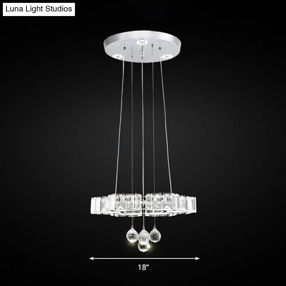 Minimalist Chrome Led Crystal Chandelier - Elegant Floral Dining Room Hanging Lamp