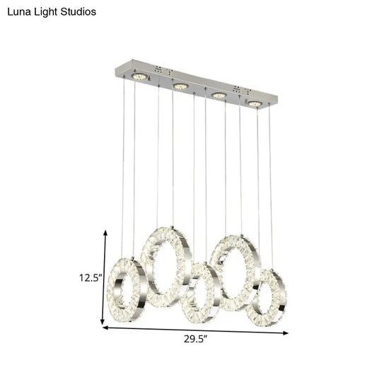 Hoop Crystal Led Pendant Light: Minimalist Chrome Ceiling Lamp In White/Warm Light