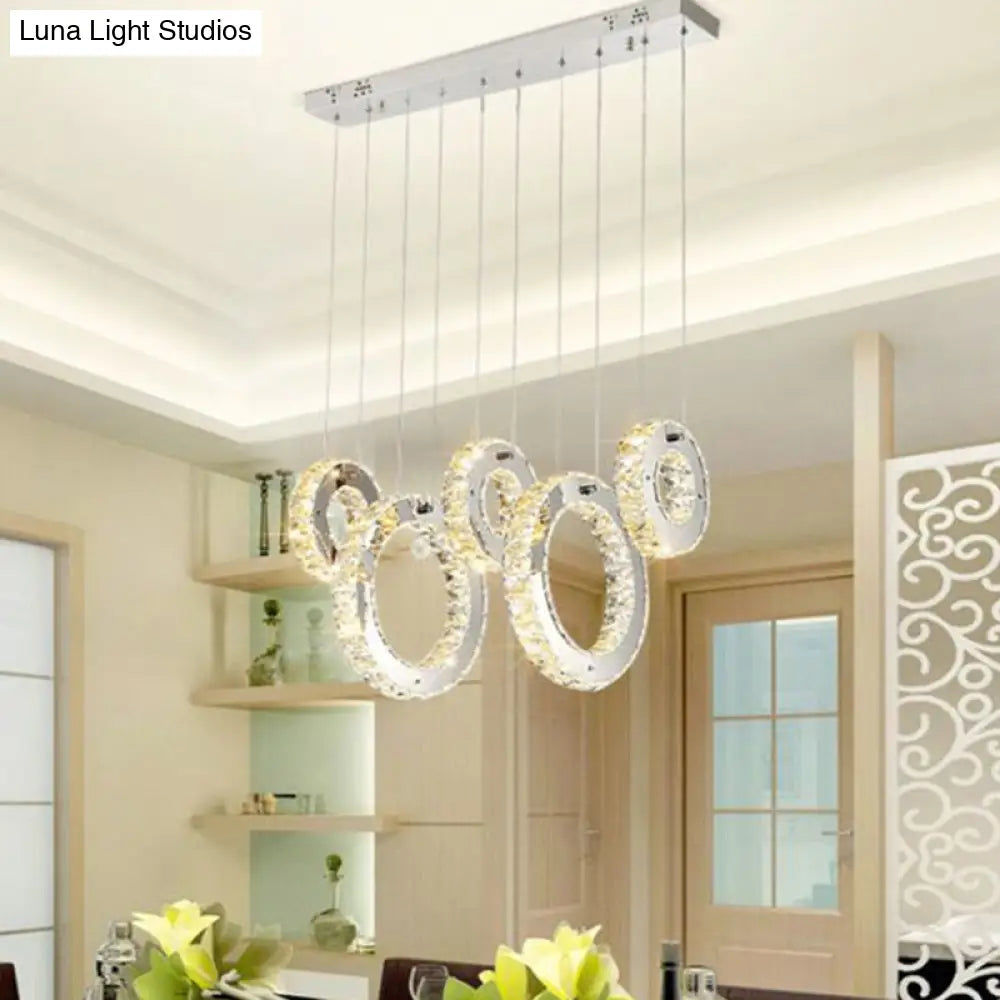Hoop Crystal Led Pendant Light: Minimalist Chrome Ceiling Lamp In White/Warm Light / Warm