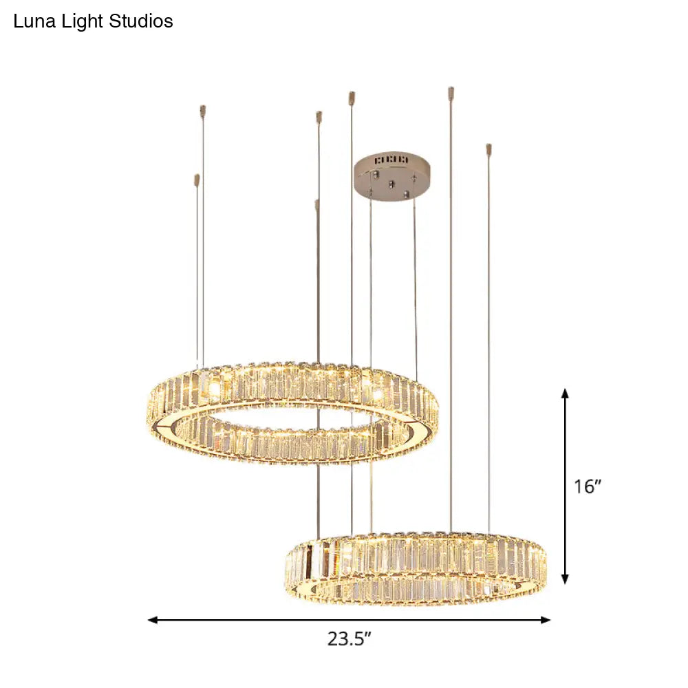 Minimalist Chrome Led Hoop Pendant Light With Multi-Lights And Crystal Accents