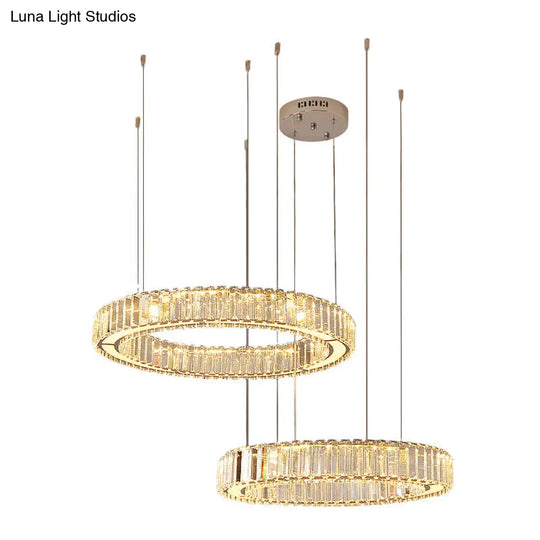 Minimalist Chrome Led Hoop Pendant Light With Multi-Lights And Crystal Accents