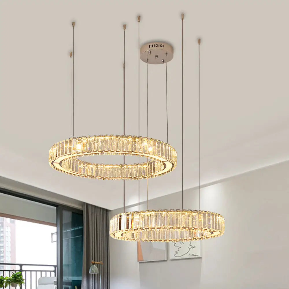 Minimalist Chrome Led Hoop Pendant Light With Multi-Lights And Crystal Accents