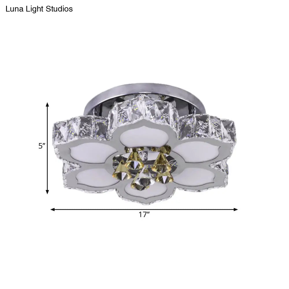 Minimalist Chrome Led Lotus Crystal Ceiling Flush Mount Light