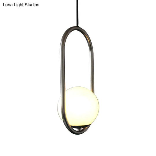 Minimalist Chrome Orb Pendant Light With White Glass Shade