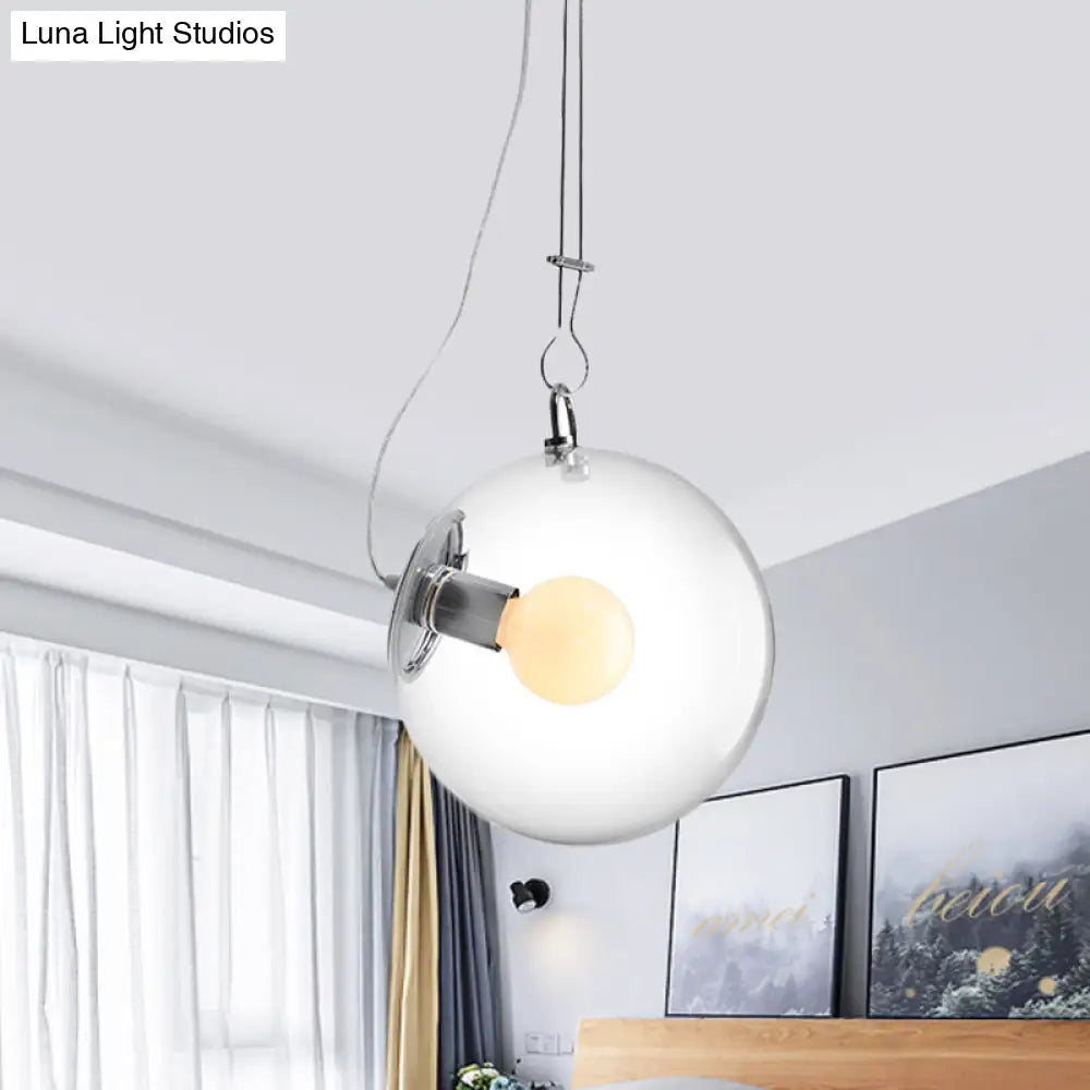 Minimalist Chrome Ceiling Pendant With Clear Glass Shade 1-Light Bedside Hanging Light