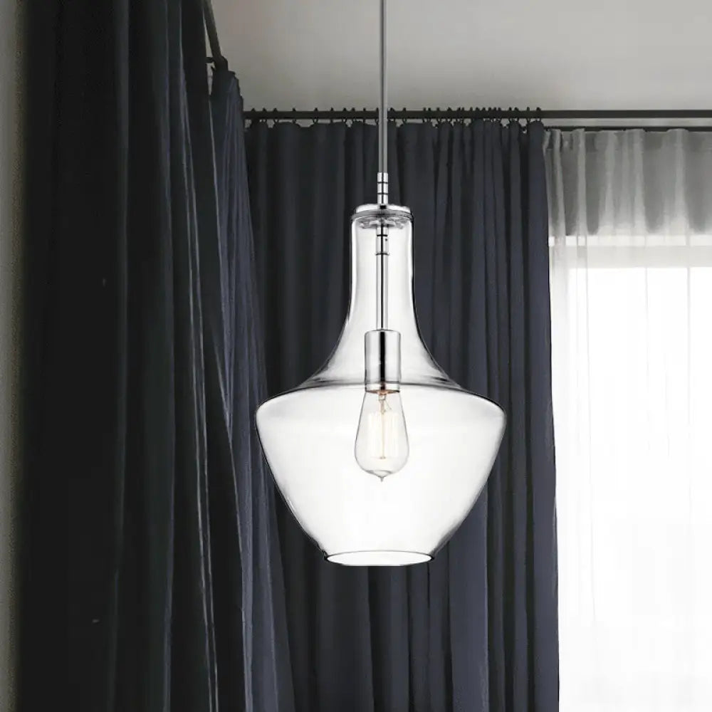 Minimalist Chrome Pendant Light With Clear Glass Urn Shape- 1-Light Ceiling Lamp Silver