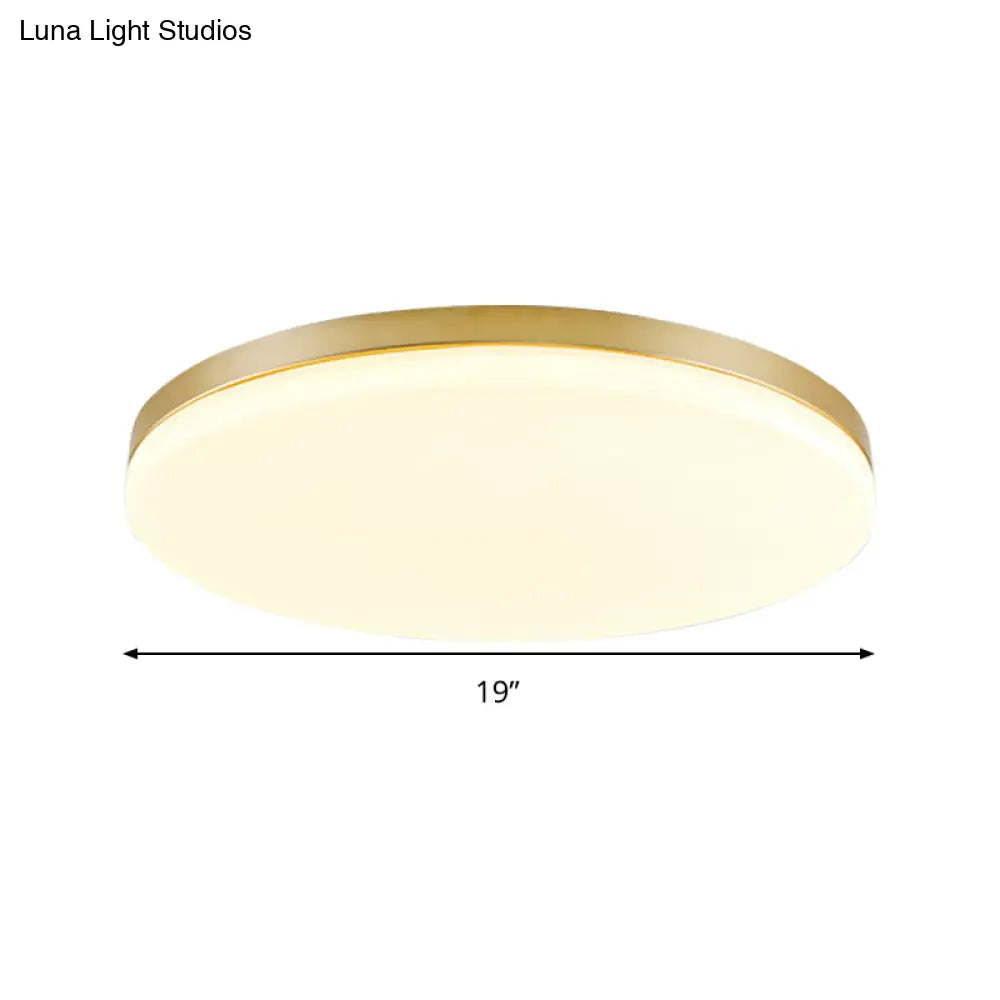 Minimalist Circle Acrylic Led Gold Ceiling Lamp - 15’/19’ Flushmount