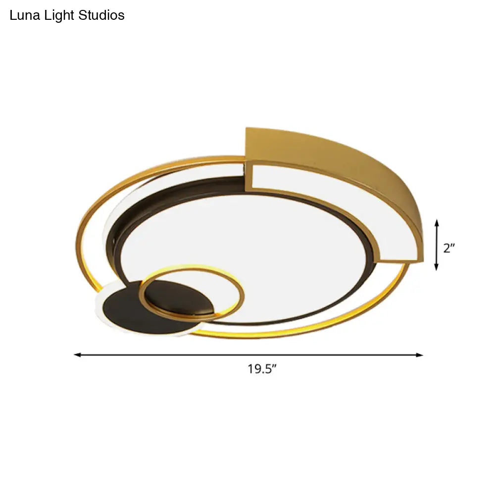 Minimalist Circle Flush Light Fixture: Metal Led Bedroom Ceiling Lamp 16/19.5 Width Black/Gold