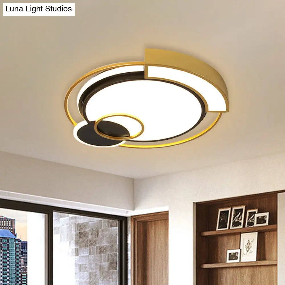 Minimalist Circle Flush Light Fixture: Metal Led Bedroom Ceiling Lamp 16/19.5 Width Black/Gold