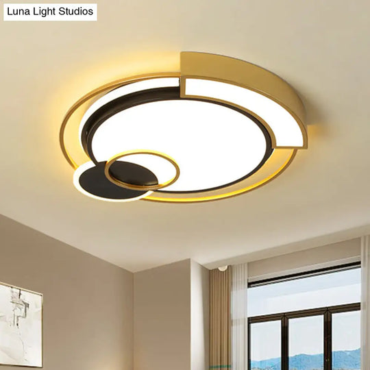 Minimalist Circle Flush Light Fixture: Metal Led Bedroom Ceiling Lamp 16/19.5 Width Black/Gold