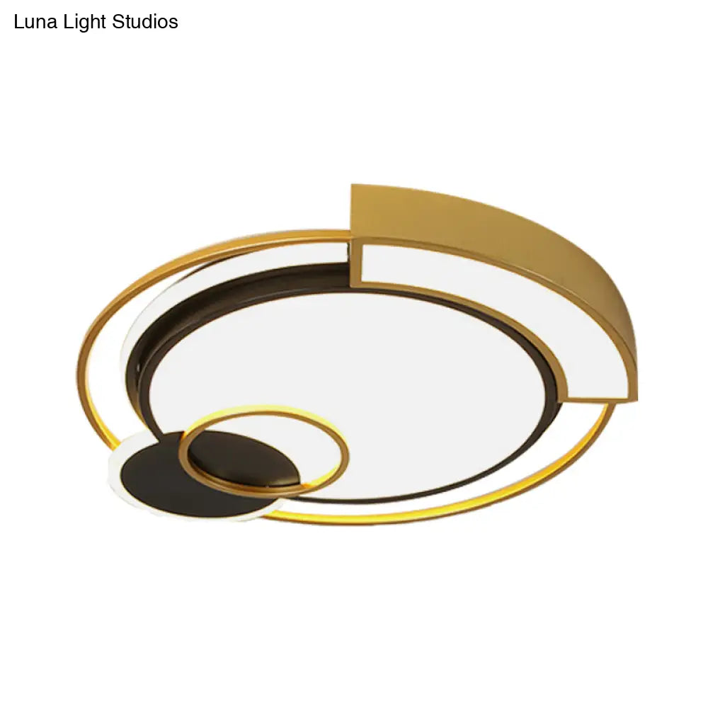 Minimalist Circle Flush Light Fixture: Metal Led Bedroom Ceiling Lamp 16’/19.5’ Width Black/Gold