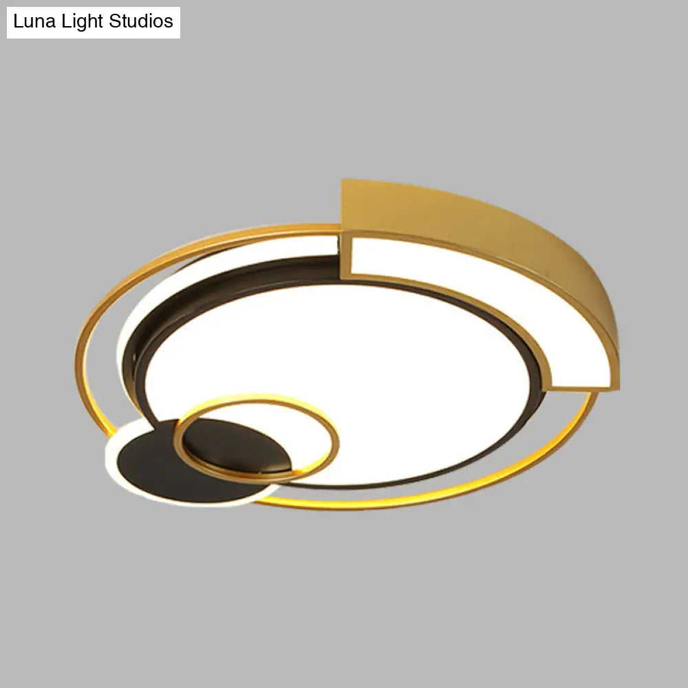 Minimalist Circle Flush Light Fixture: Metal Led Bedroom Ceiling Lamp 16’/19.5’ Width Black/Gold