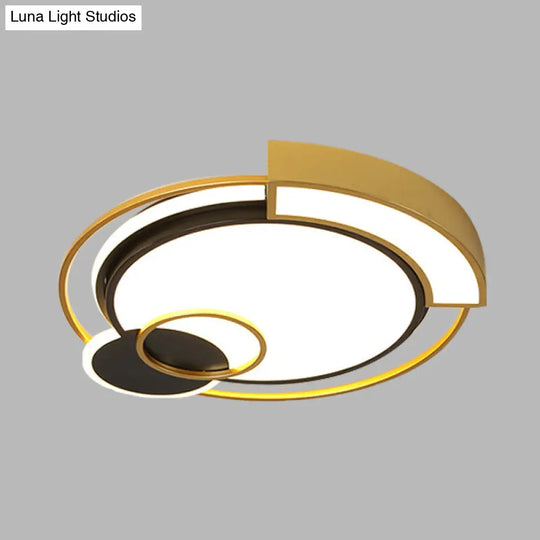 Minimalist Circle Flush Light Fixture: Metal Led Bedroom Ceiling Lamp 16’/19.5’ Width Black/Gold