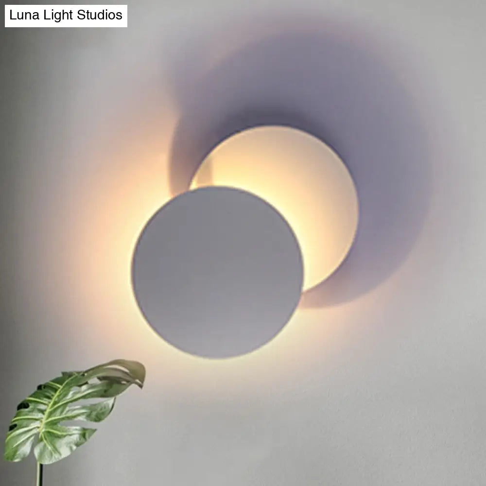 Minimalist Circle Led Wall Sconce Light In Metallic White For Balcony Or Mount