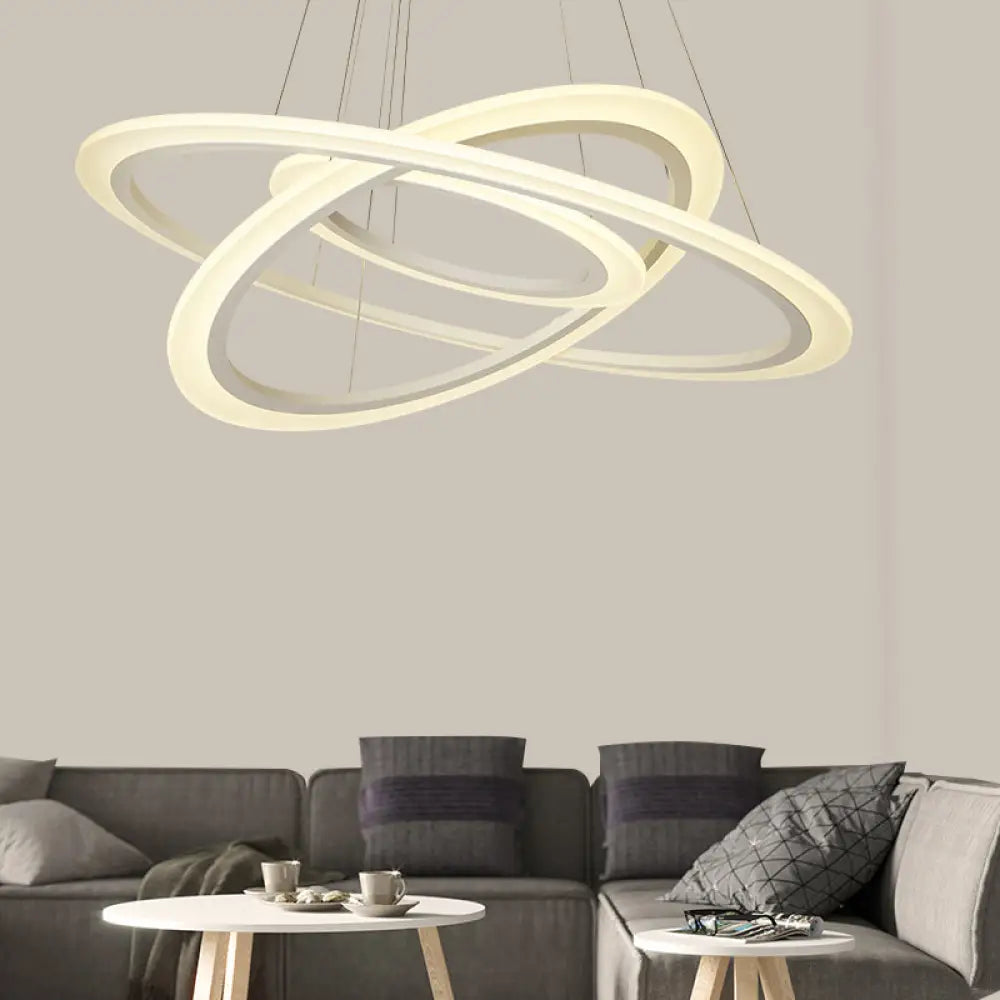 Minimalist Circle Pendant Chandelier: Acrylic Led Hanging Light For Dining Room In White 3 / 23.5’’