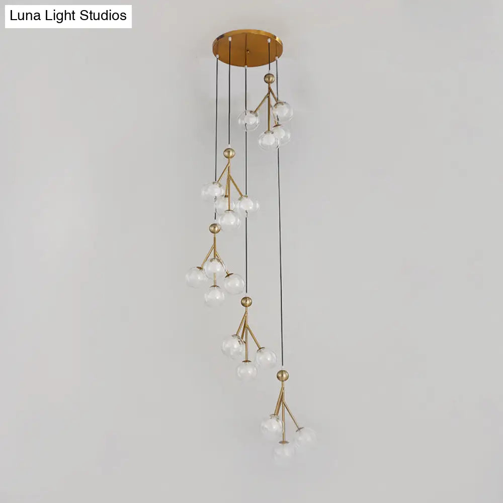 Minimalist Clear/Amber/Smoke Gray Glass Stair Cluster Pendant Lamp - Global 20-Light Ceiling Light