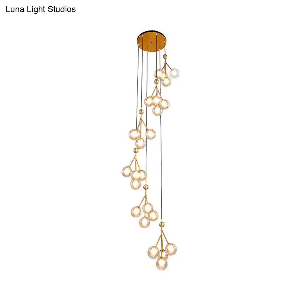 Minimalist Clear/Amber/Smoke Gray Glass Stair Cluster Pendant Lamp - Global 20-Light Ceiling Light