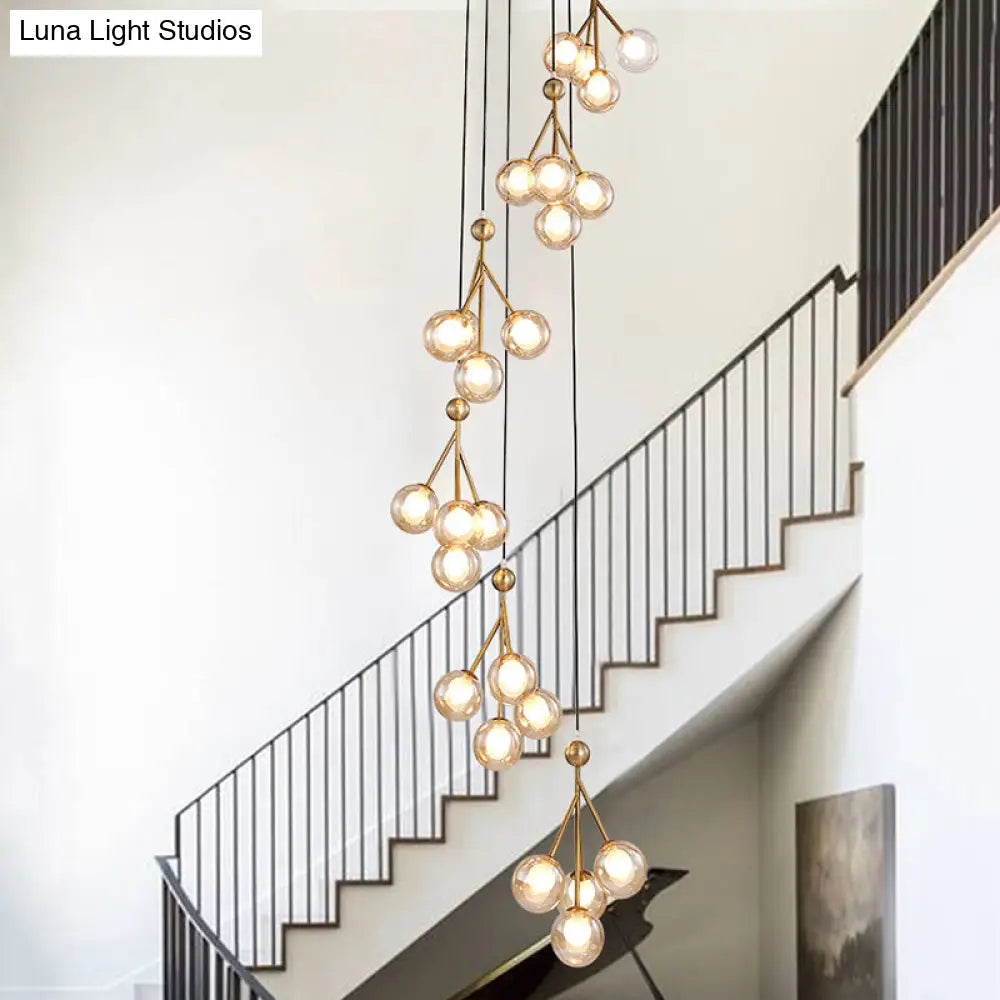 Minimalist 20-Light Stair Cluster Pendant Lamp With Clear/Amber/Smoke Gray Glass And Black/Gold