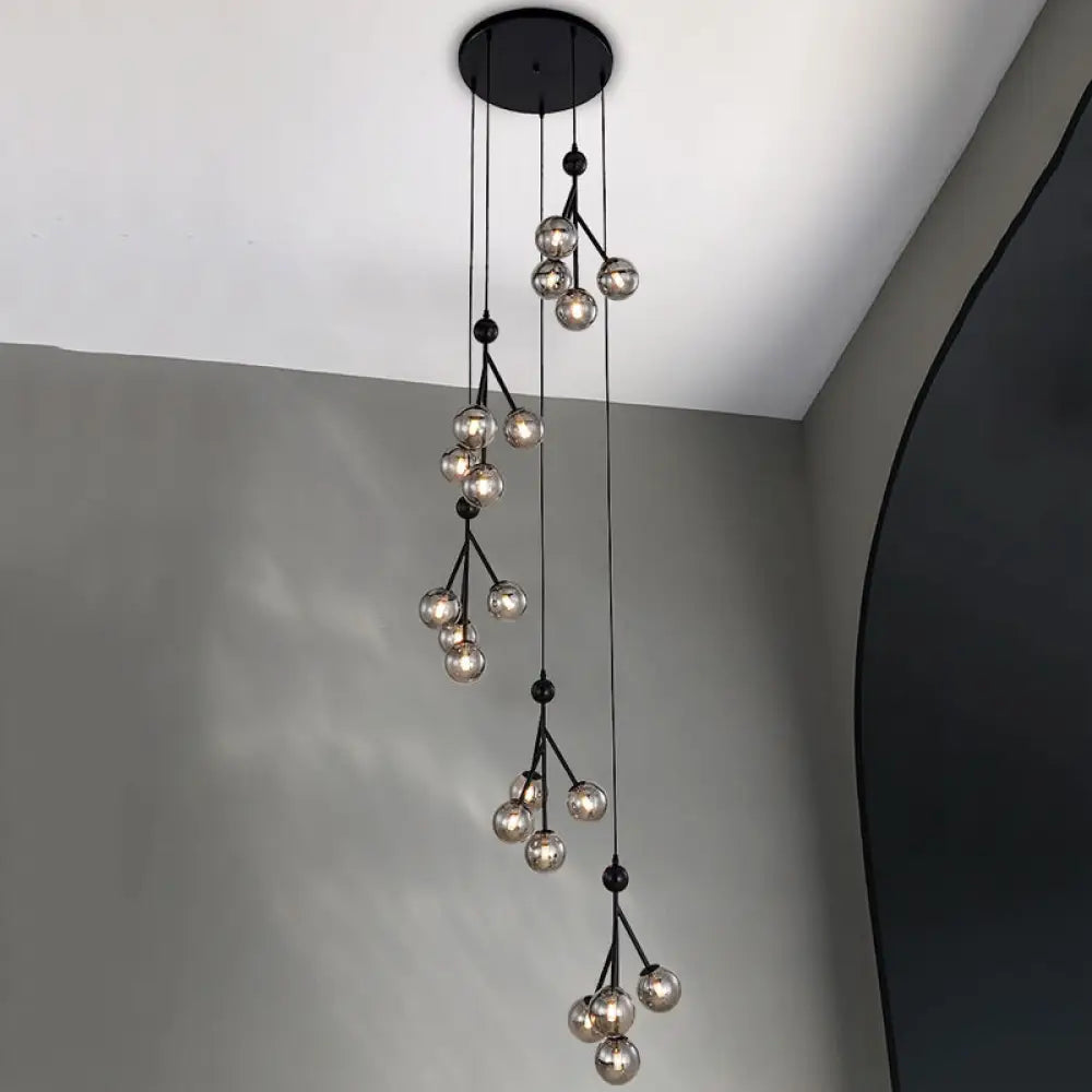 Minimalist Clear/Amber/Smoke Gray Glass Stair Cluster Pendant Lamp - Global 20-Light Ceiling Light