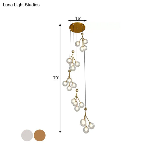 Minimalist Clear/Amber/Smoke Gray Glass Stair Cluster Pendant Lamp - Global 20-Light Ceiling Light