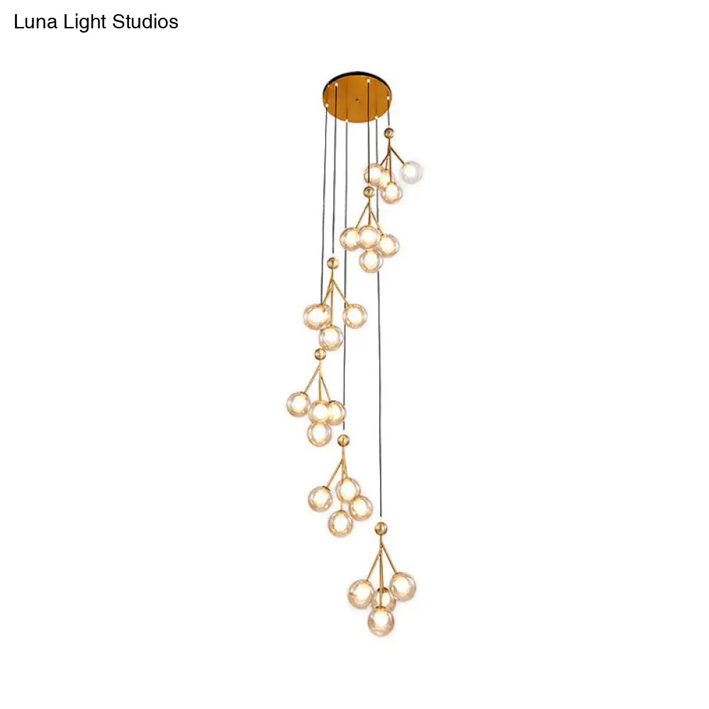 Minimalist 20-Light Stair Cluster Pendant Lamp With Clear/Amber/Smoke Gray Glass And Black/Gold