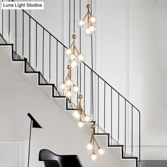 Minimalist 20-Light Stair Cluster Pendant Lamp With Clear/Amber/Smoke Gray Glass And Black/Gold