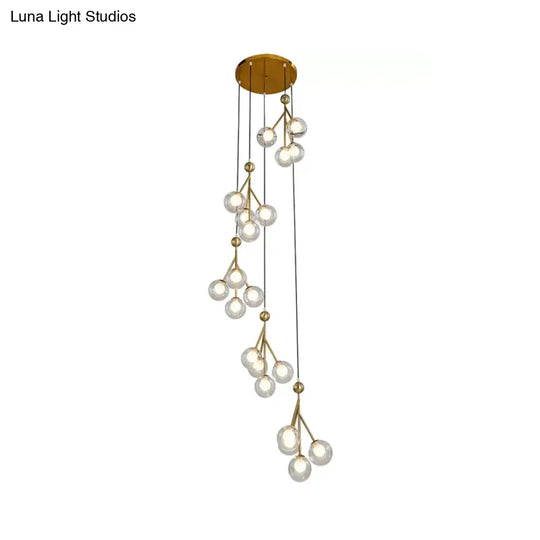 Minimalist Clear/Amber/Smoke Gray Glass Stair Cluster Pendant Lamp - Global 20-Light Ceiling Light