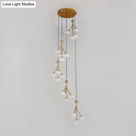 Minimalist 20-Light Stair Cluster Pendant Lamp With Clear/Amber/Smoke Gray Glass And Black/Gold