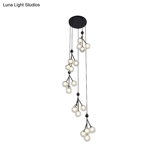 Minimalist 20-Light Stair Cluster Pendant Lamp With Clear/Amber/Smoke Gray Glass And Black/Gold