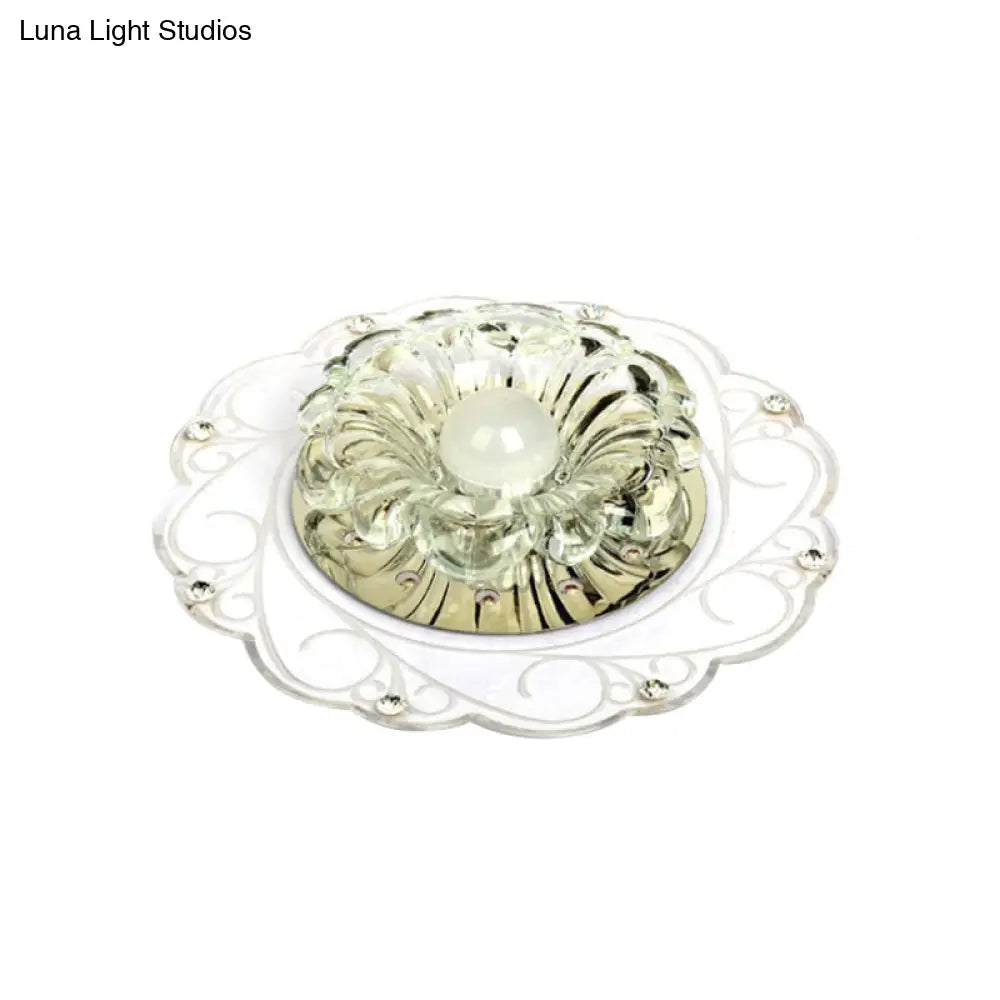 Minimalist Clear Beveled Crystal Led Flush Mount Lamp For Porch Ceiling Lighting