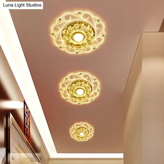 Minimalist Clear Beveled Crystal Led Flush Mount Lamp For Porch Ceiling Lighting