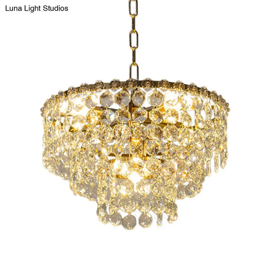 Minimalist Clear Crystal Ball Pendant Chandelier - 5 Heads Round Layered Design For Dining Room