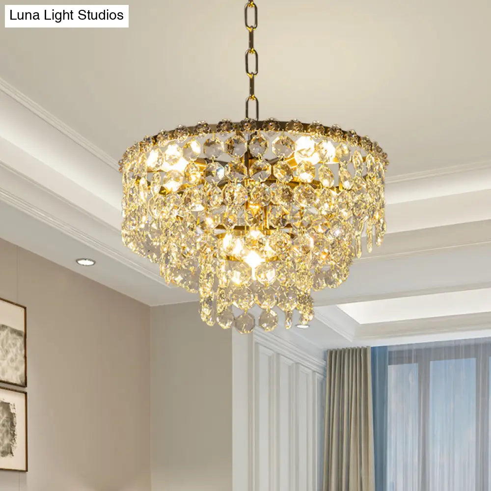 Minimalist Clear Crystal Ball Pendant Chandelier - 5 Heads Round Layered Design For Dining Room