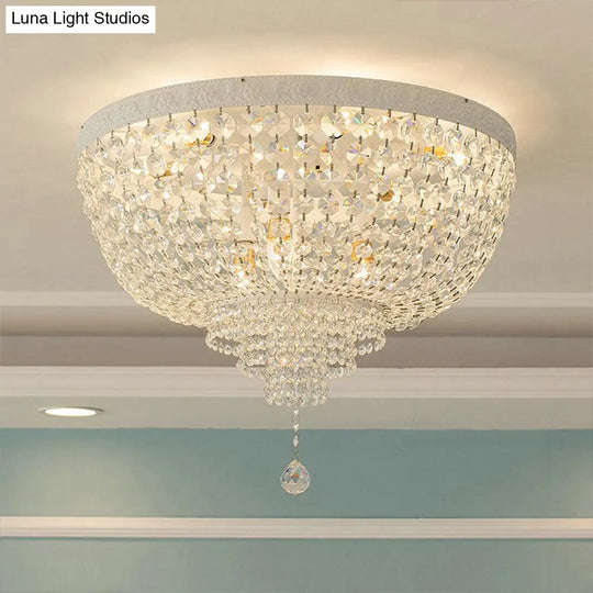 Minimalist Clear Crystal Beaded Flushmount Lighting - Wide 1-Light Ceiling Fixture For Living Room